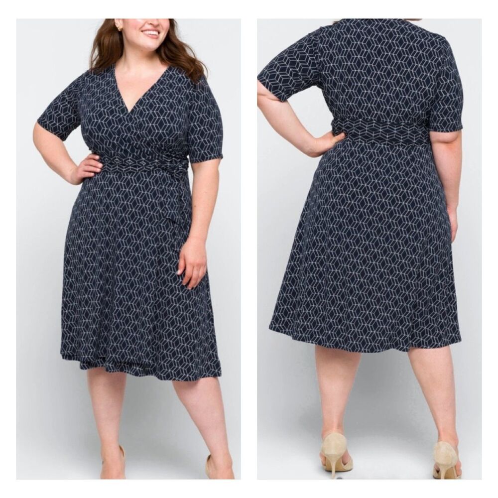 NWT - 41 HAWTHORN Kaitlyn Surplice Dress, Navy, Sz 1X